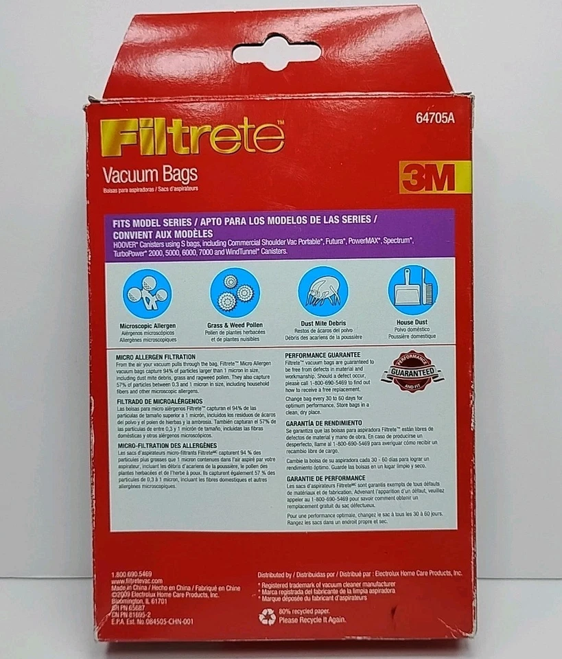 Filtrete 3M Hoover S Micro Allergen Vacuum Bags 3 Count (NEW) - Image 2 of 4