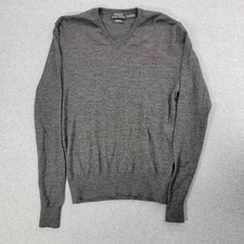 Polo Ralph Lauren Sweater Mens Medium Gray V Neck Fit Merino Wool Pullover