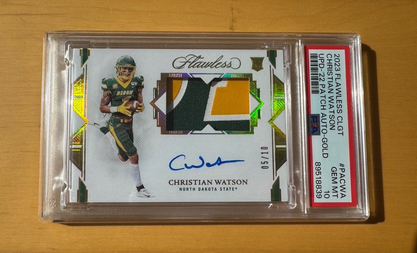 Christian Watson Panini Flawless Collegiate Patch Autographs #PACWA Gold