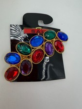 Vintage Hair Clip 80s Multicolor Royal Colors Chunky Deadstock on Card