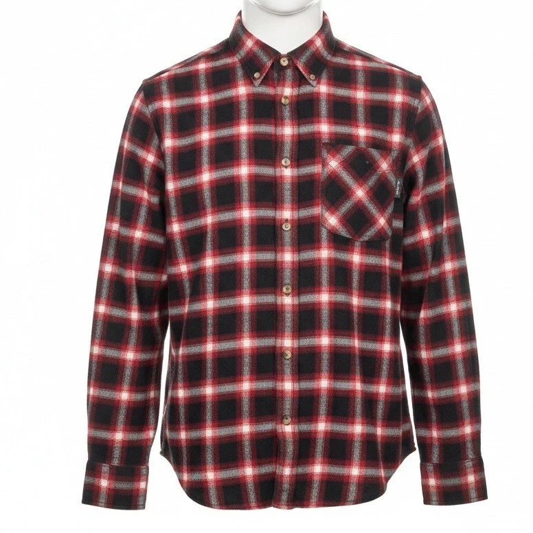Woolrich Men Large Red Black Plaid Flannel Button Down Shirt Outdoorsman Dadcore