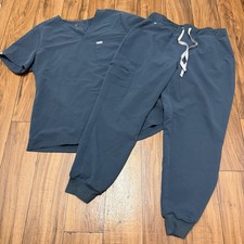 FIGS Women  s Scrub Set - Scrub Top XL  Zamora Scrub Bottoms L/P Steel Blue