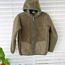 Lands' End Boys Green Sherpa Like Full Zip Jacket Size M 10-12 Winter Coat