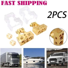 Car Battery Terminals Clamp Post 1/0 2 4 8 GA AWG Gauge Positive Negative Gold