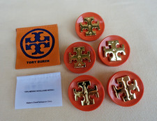 Lot of 5 Tory Burch 1" Gold Orange Replacement Buttons Sweater Shirt Logo Shank