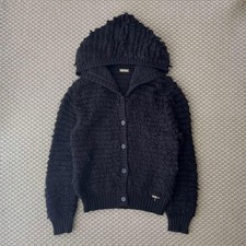 John Galliano 2000s Knit Hooded Cardigan XS Black Wool Mohair
