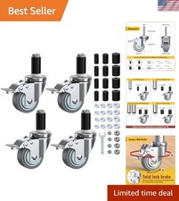 Caster Wheels Locking 3 Inch Expanding Stem Casters, Threaded Swivel Casters ...