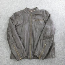 Black Rivet Jacket Mens Large Brown Leather Motorcycle Biker Full Zip Lined