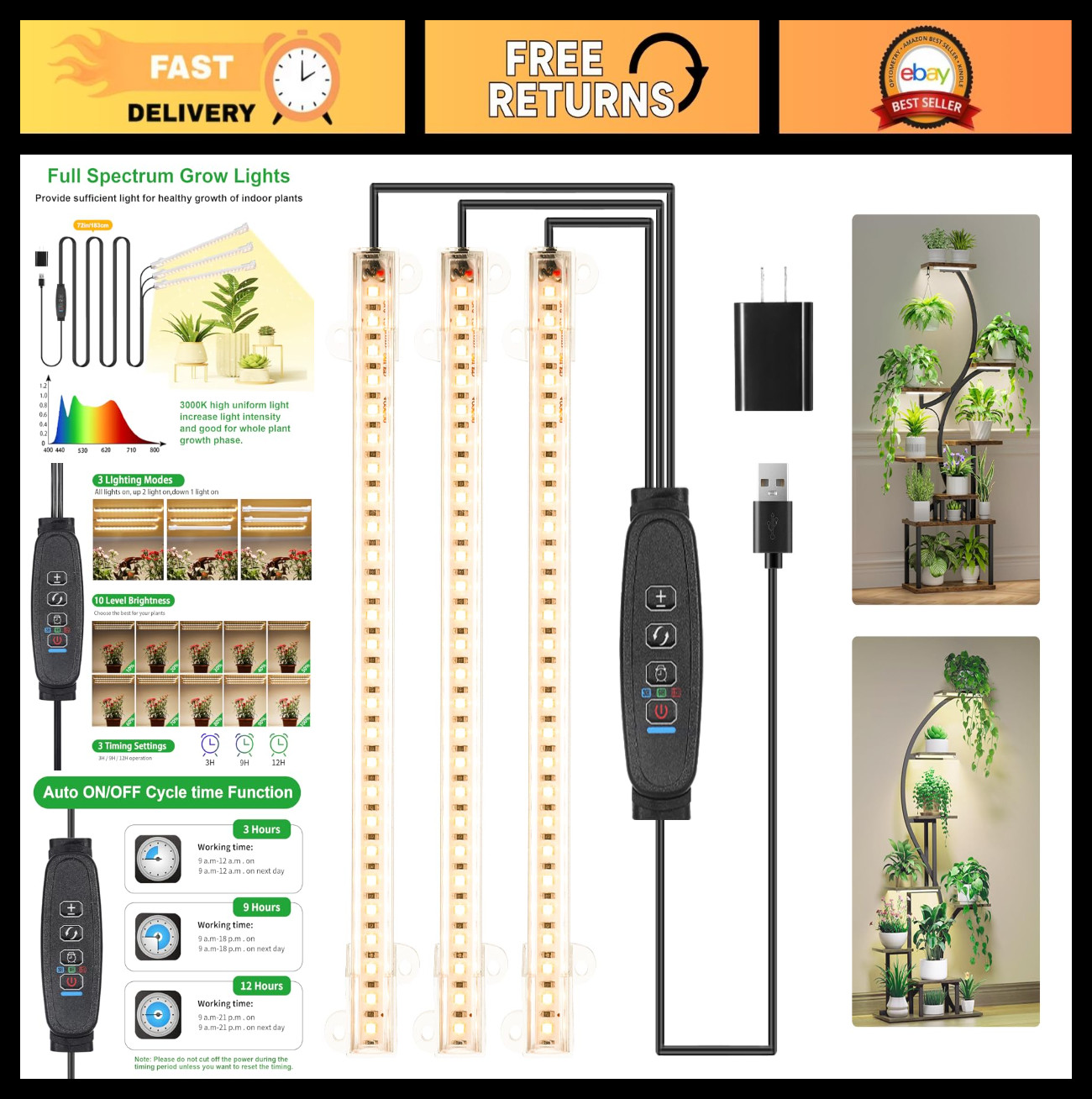 Strips For Indoor Plants, 78 Leds, Timer & Dimmable