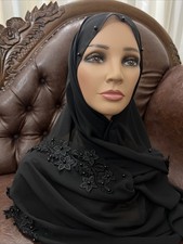 3 Chiffon Muslim Hijab Head Wrap Shawl Scarf 66x 28 Inches Gray Black Blue