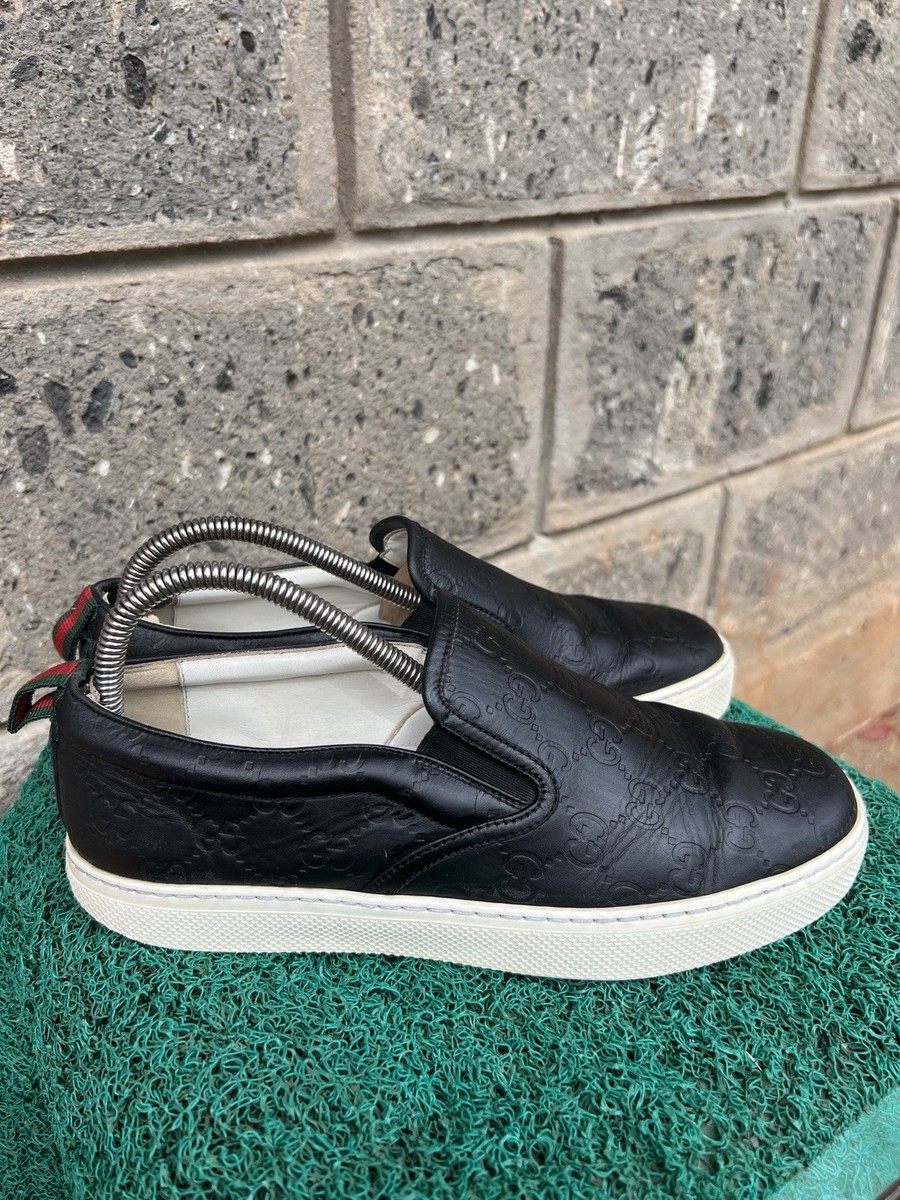 Gucci Men's GG Embossed Leather Signature Slip on Black
