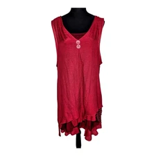 Red Lagenlook Dress Fairycore Whimsy Flapper Asymmetrical Linen Art to Wear L