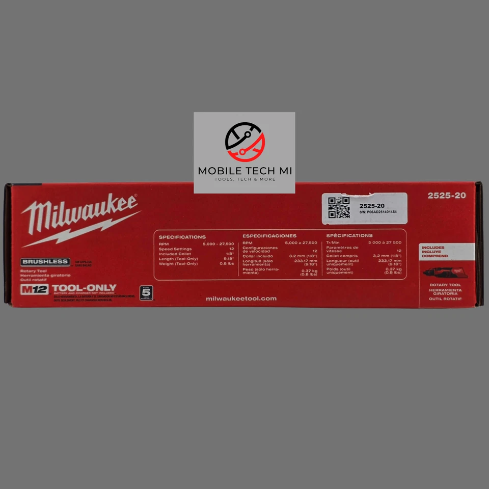 Milwaukee M12 2525-20 Herramienta Rotativa Sin Escobillas Inalámbrica 12V Pinza de Acero Nueva en Caja Foto 2 de 4