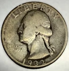 1932- P Washington Silver Quarter 1st Year Fine Album Toned 25c US Coin -3828