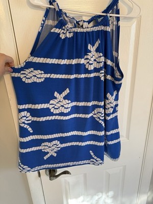 Cynthia Rowley SZ XL Blue Nautical Signature Rope Sleeveless Halter Top. Beach.