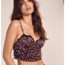 For Love Lemons x Victoria's Secret Black Pink Melrose Floral Lace Bustier