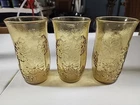 Vtg Lot of 3 Anchor Hocking Spring Song Daisy Honey Amber Glasses 12oz 5.75 x 3"