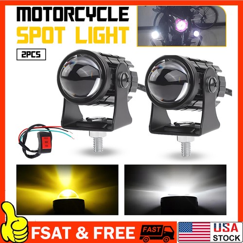 2x White Low/High Yellow Beam Motorcycle LED Spotlight Headlamp Driving Fog Lamp
