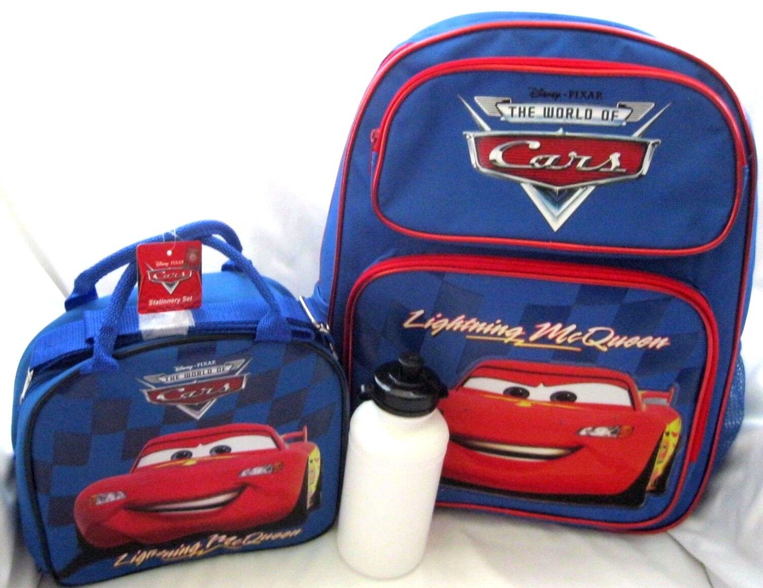 DISNEY THE CARS LIGHTNING MCQUEEN 16" BACKPACK AND MATCHING MCQUEEN LUNCHBOX-NEW