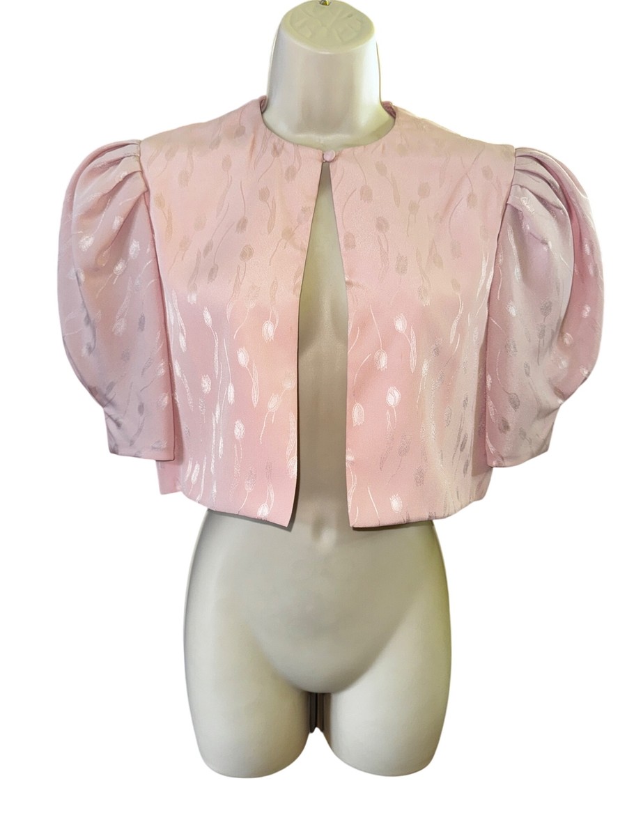 Vintage Silk Neiman Marcus Pink Jacquard Puff Sleeve Bolero