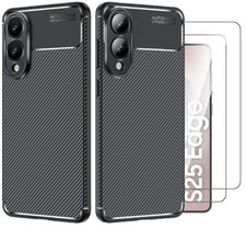 Case, For Samsung Galaxy S25 Edge Carbon Gel Phone Cover & Screen Protector
