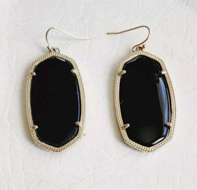 Kendra Scott Elle Earrings Onyx Drop Gold Tone Black Retired