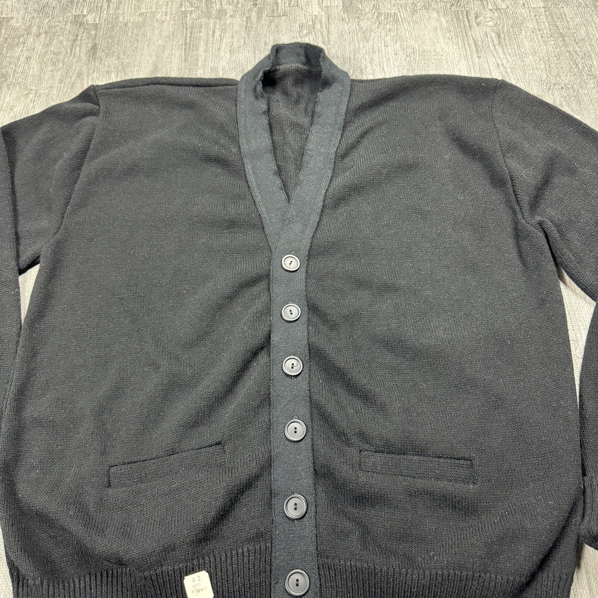 トップス 70s acrylic cardigan DEADSTOCK VTG 60S 70S MENS BUTTON FRONT ACRYLIC BLACK