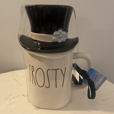 NEU Rae Dunn ''FROSTY'' Der Schneemann Tasse mit Zylinder Topper
