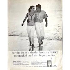1965 Sego Diet Food Vintage Print Ad Retro Couple Beach Diet Drink Memorabilia