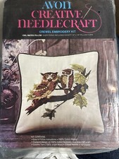 Vintage Avon Creative Needle Craft Kit Crewel Embroidery Kit  Owl Mates  14  x14  