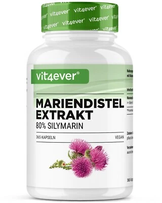 VIT4EVER Mariendistel Extrakt - 365 Kapseln 500mg - 80% Silymarin - Keine Zusatzstoffe