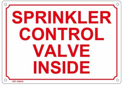 Sprinkler Shutoff Valve Inside Sign, Aluminum, 10'' x 12'' RUST FREE ref1020
