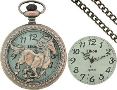 NEW EIKON COPPER TONE,WHITE DIAL,GRANDPA CHAIN,POCKET LOCKET HORSE WATCH