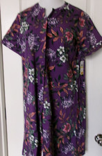 Miss Elaine Purple Floral Print Cap Sleeve button up Nightgown Size Medium