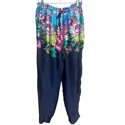Josie Natori Womens Floral Jogger Style Pajama Pants w/Pockets Drawstring  Sz Med