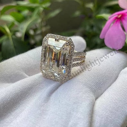 RARO ANILLO DE PLATA 925 diamante blanco tratado con certificación esmeralda de 22,60 quilates - Imagen 2 de 6