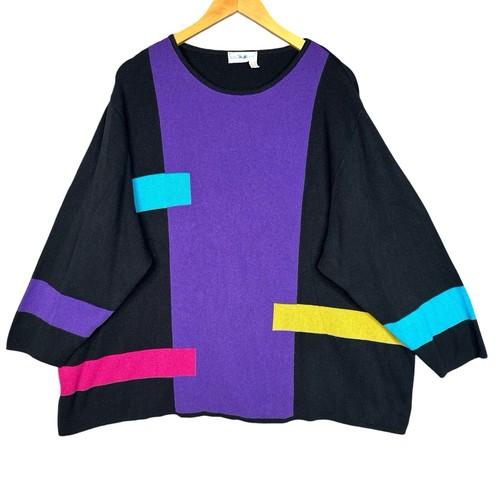 Ulla Popken Pullover Damen Gr. 20/22 Colorblock künstlerisch bunt festlich Lagenlook