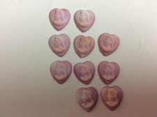 Vintage Czech Heart Shape Mauve Cameo Glass Cabochons Lot of 10 