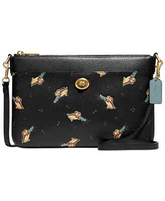 NWT COACH POLLY LEATHER CROSSBODY~C6587~BLACK/MUSICAL OWLS PRINT~$225~DUSTBAG