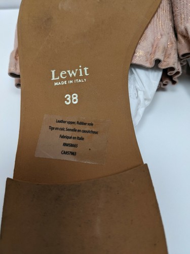 Lewit Sz 38 Shoes Cassandra Ruffle Pink Rose Gold Leather Slide On Flats Italy - Picture 7 of 10