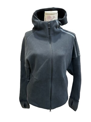 Women’s Adidas Heavy Woven Jacket With Thumb Holes, Hood, Zip Pockets