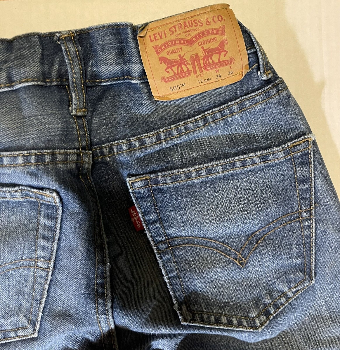 Jean Levi's 505 Slim Garçon - Taille 12 (24Wx26L) - Droit - Occasion Très Bon État - Bleu
