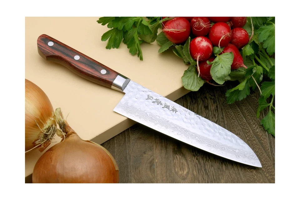 Yoshihiro VG10 16 层锤子大马士革不锈钢日本厨师刀 San... — 第 4/4 张图片