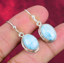 Larimar Gemstone Handmade 925 Sterling Silver Earrings Jewelry For Thanksgiving
