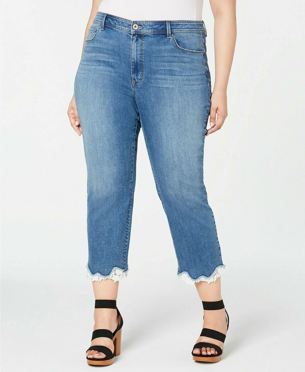 INC International Concepts Plus Lace Trip Cropped Skinny Leg Jeans