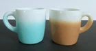 Vintage Set Of 2 Hazel Atlas Milk Glass Ombre Turquoise & Brown  Mugs
