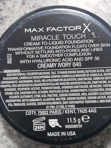 2 x CREAMY IVORY MAX FACTOR MIRACLE TOUCH FOUNDATION - No 40 - Picture 4 of 6