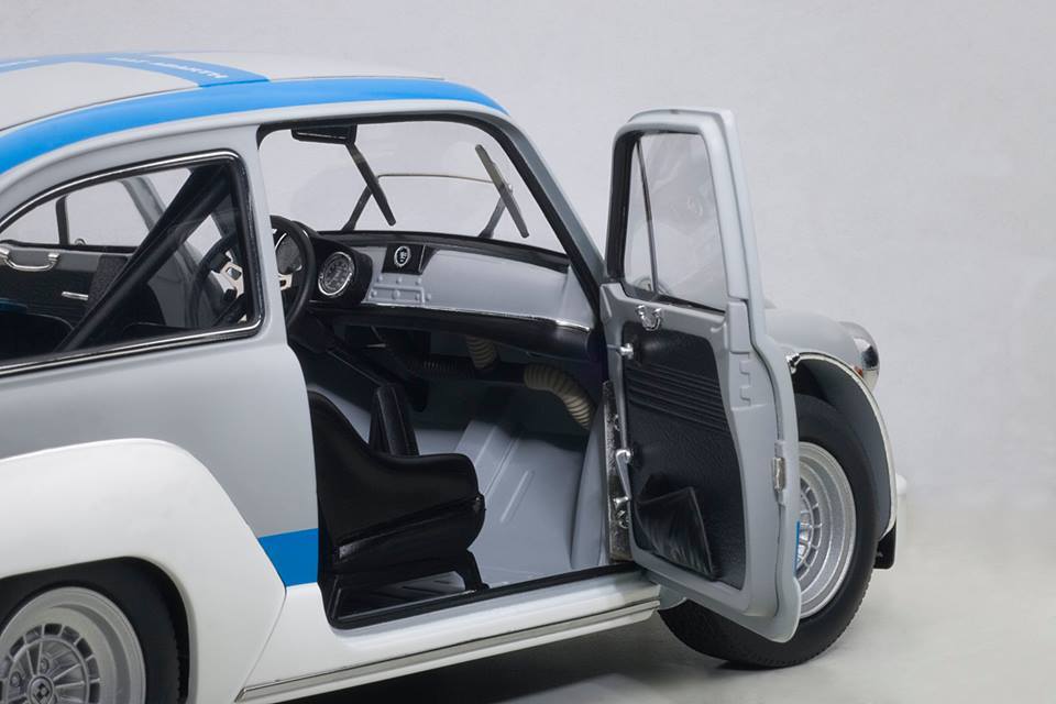 FIAT ABARTH 1000 TCR MATTE GRAY BLUE STRIPES 1:18 by AUTOART