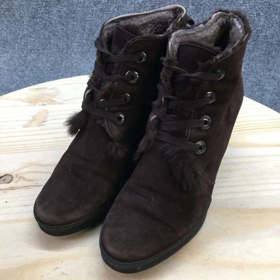 Baldinini Botas Mujer 37 Botín Marrón Con Cordones Informales Cómodas Tacones de Cuña Foto 3 de 4