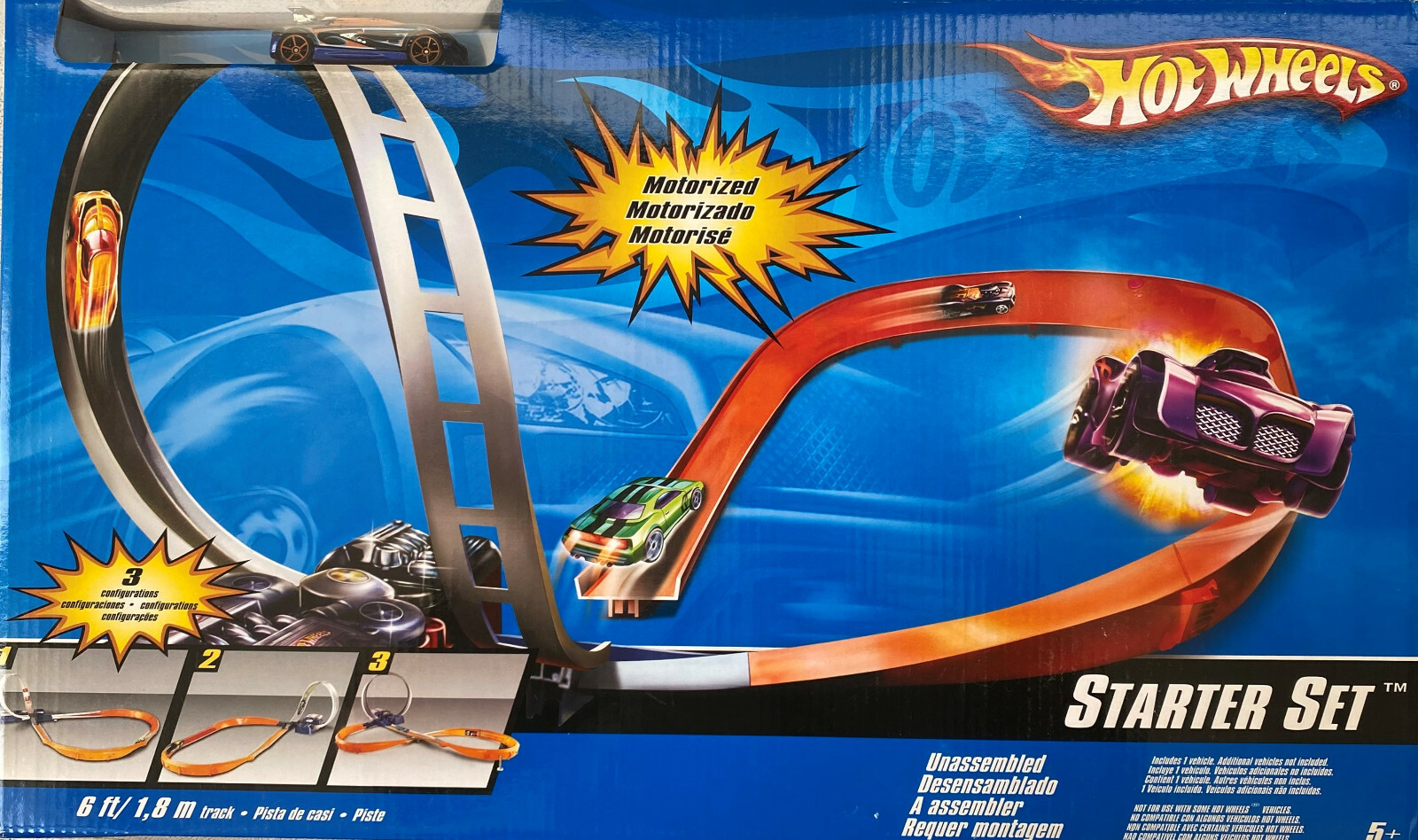 NEW Hot Wheels Starter Set 6 ft Track Motorized Die Cast Car Playset RARE